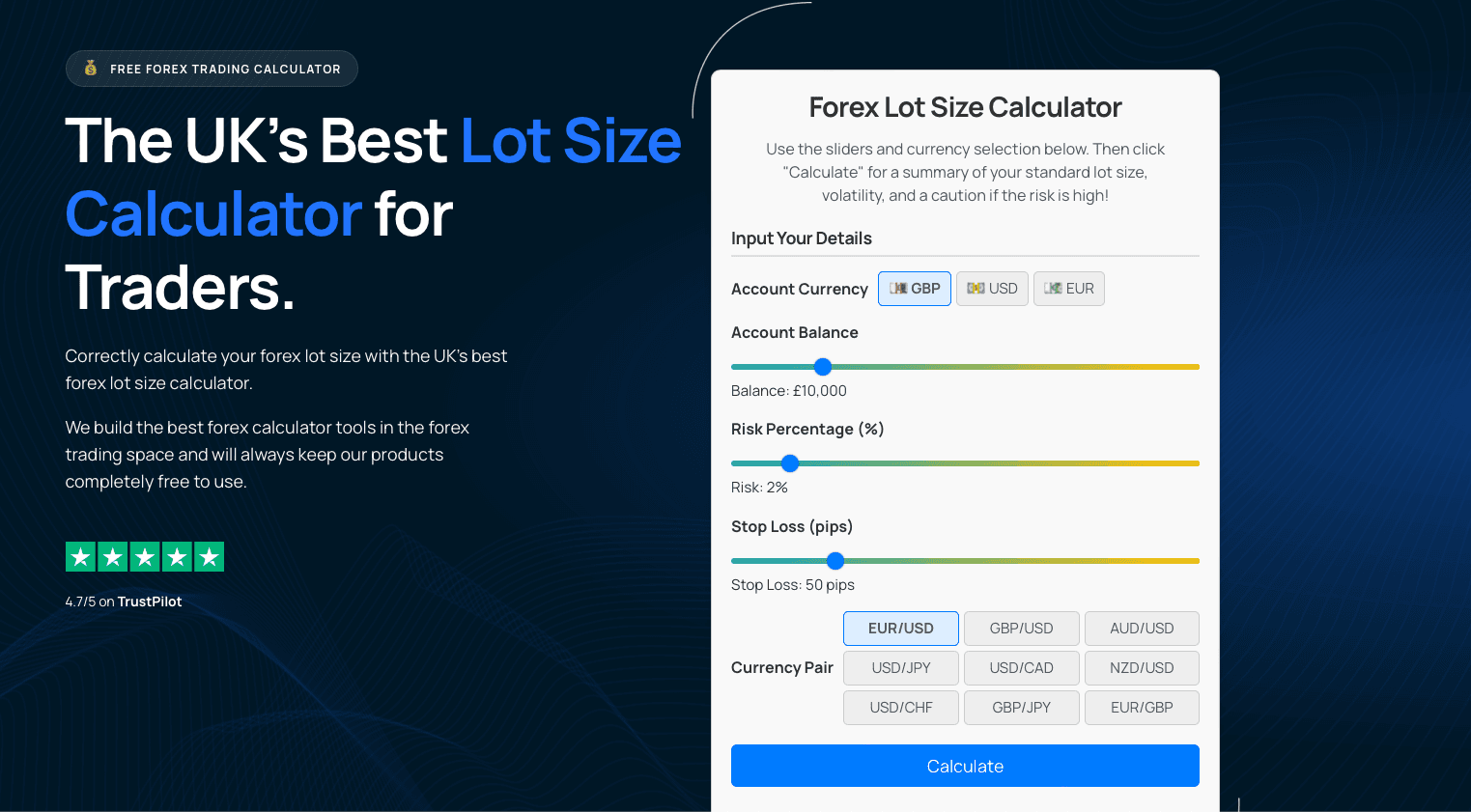 Lot Size Calculator Home Page