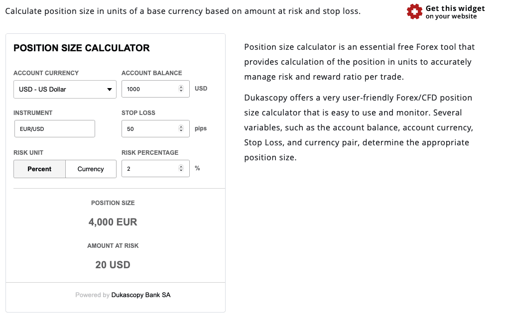 Dukascopy Forex Lot Size Calculator