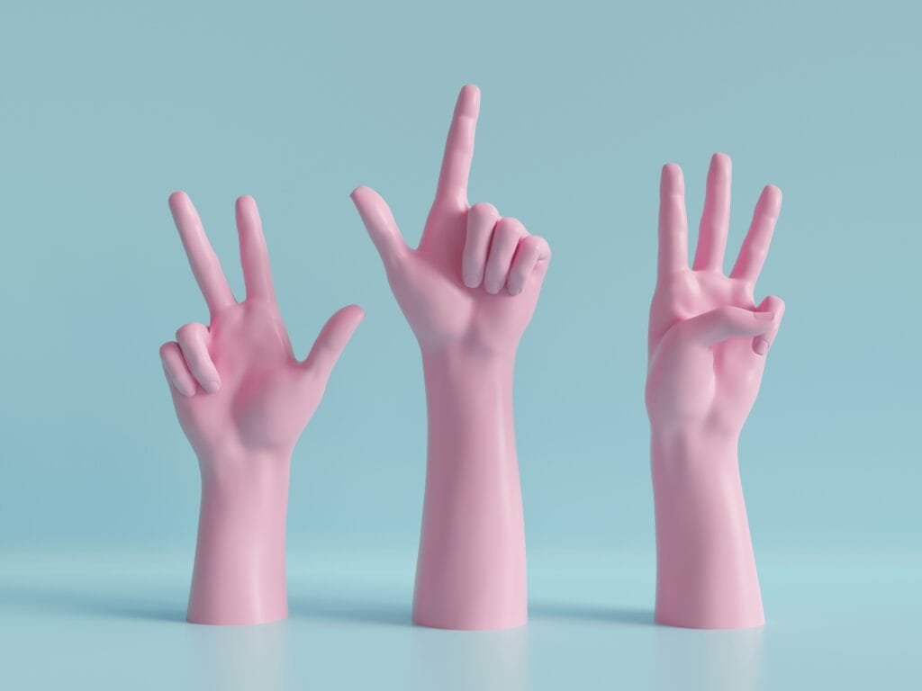 Fingers showing 1, 2 and 3 to show risk management principles