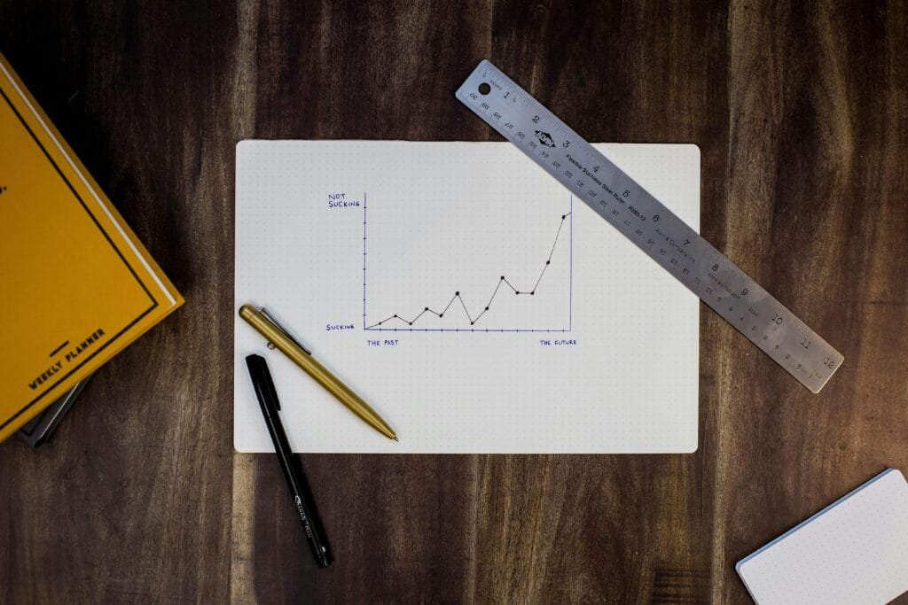 Trading tools image - workshop image of a trading chart, ruler and pencil