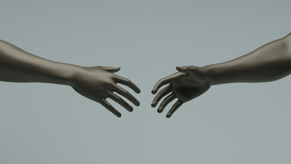 Two people about to hold hands showing the relationship between leverage and lot sizes