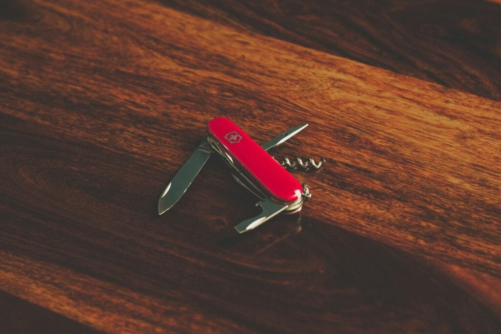 Swiss Army Knife on a wooden table 