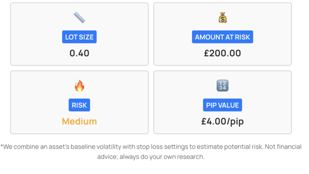 Disclaimer & risk warning on Lot Size Calculator